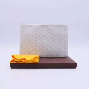 Pre-owned Goyard Leather Small Leather Goods Goyardine Senat Pochette MM White twins LDJ3979