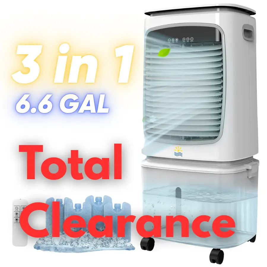 3-in-1 Evaporative Air Cooler - 1800CFM Swamp Cooler Portable Air Conditioner with 6.6 Gallon Water Tank & 4 Ice Box - 120°Oscillation Cooling Fan wit