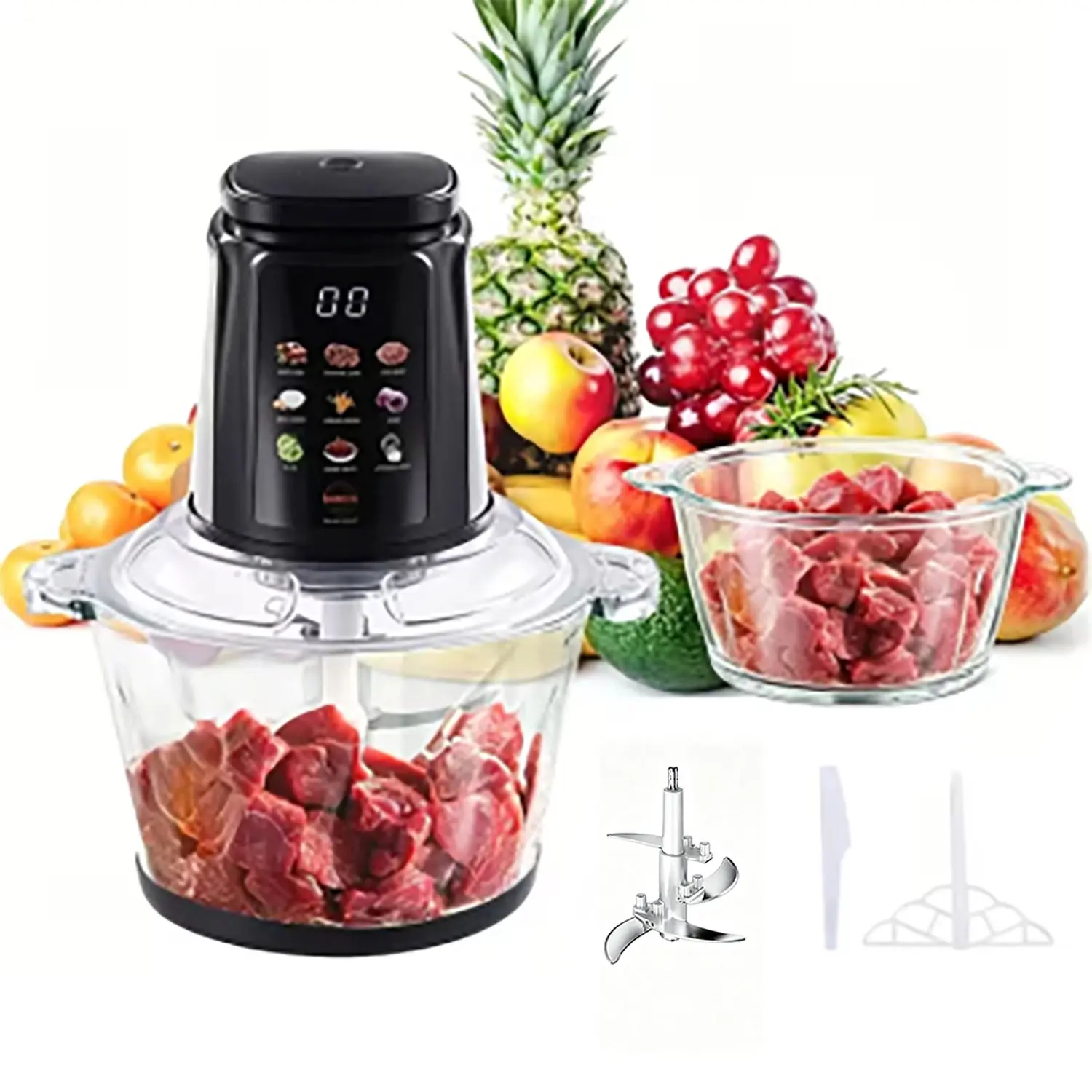 3L Electric Food Processor (Kitchen Appliances) - 300W, 4 Sharp Blades, BPA-Free Glass bowl, Easy Clean Kitchen Utensil for Family Meals, Vegetables, Sauces