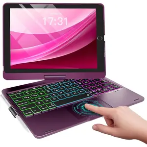 iPad 9th Generation Case with Keyboard 10.2" (2021), 360? Rotatable with Trackpad & Rainbow Backlit, iPad Keyboard case for 9th/8th/7th, iPad Air 3, iPad Pro 10.5 (Raspberry)