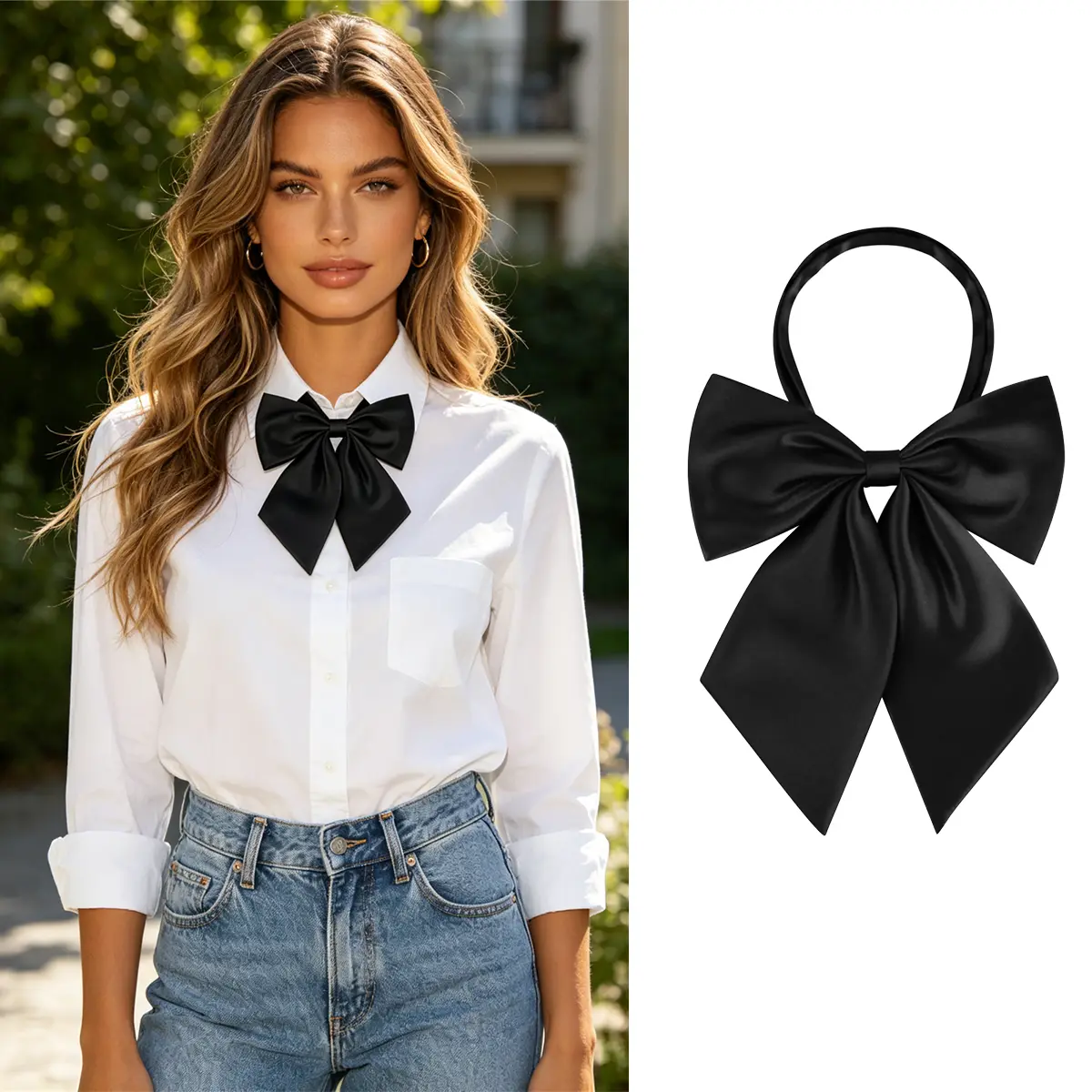 Lady Adjustable Pre-tied Bow Tie, Pre Women Uniform Bow Tie Solid Color Bowties for Women Cosplay Party
