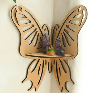 Wooden Butterfly Shaped Wall Mounted Storage Rack, Wall Hanging Display Rack, Home Organizer for Living Room Bedroom Office, Decor