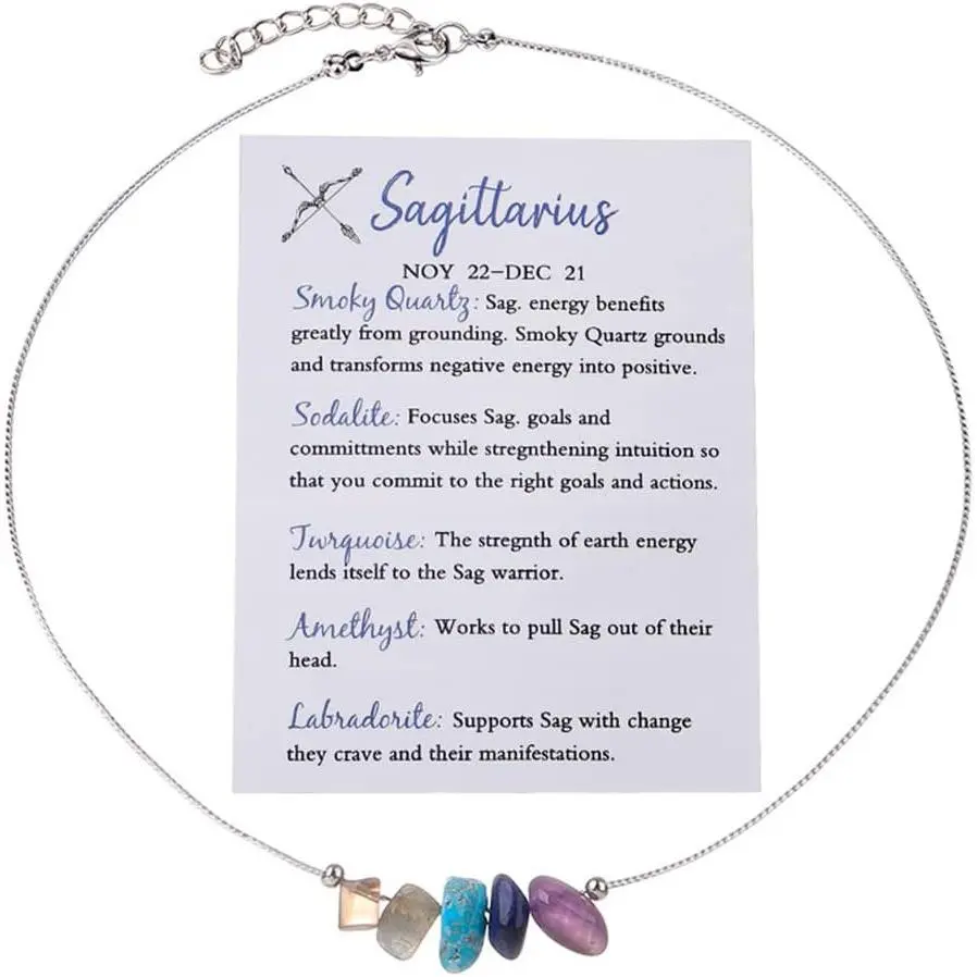 Women's 12 Constellation Choker Necklace - Raw Crystal Natural Stone Healing Chakra Gemstone Jewelry, Astrology Gifts for Birthday (Including Gemini, Sagittarius, Aries, Taurus)