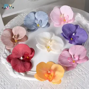 3D Print Big Butterfly Orchid Head Silicone Cotton Artificial Flower Wedding Souvenir Party Gift Box Decor Headdress Flower