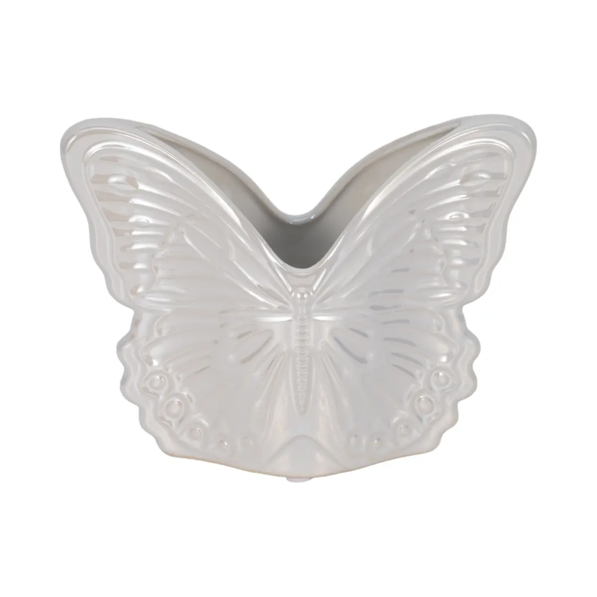 Sagebrook Home 20259-02 Butterfly Shape Ivory Iridescent Ceramic Flower Pot - 7in, 4 lbs Garden Planter for Personal Container Gardening, Plant Decor