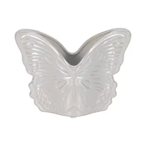 Sagebrook Home 20259-02 7 in. Ceramic Iridescent Butterfly Planter, Ivory
