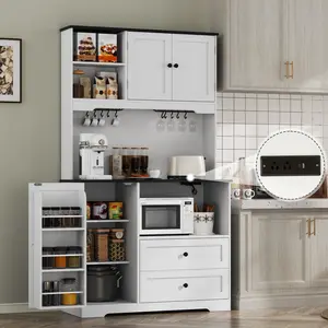 68" Tall Kitchen Pantry Storage Cabinet with Charging Station, Freestanding Kitchen Hutch Cabinet with Storage, Cupboard Cabinet for Kitchen, Living Room(White)