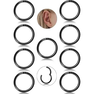 9Pcs 16G Surgical Steel Hinged Clicker Hoop Set | Hypoallergenic Nose Rings & Cartilage Earrings | Seamless Body Piercing Jewelry for Helix, Tragus, Septum & More