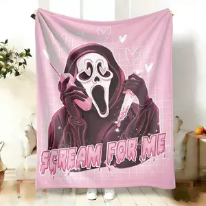 Ghostface Flannel Blanket, Spooky Scream Print, Soft Cozy Warm Lightweight, Perfect for Halloween Movie Night, Horror Theme Parties, Creepy Decor, Unique Gift, Dorm Decor and Chilling at Home  It is an excellent gift for children, family and friends