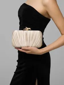 Women's Elegant Pleated Box Design Party Handbag, Luxury Rhinestone Clutch, Charming Formal Evening Bag Suitable For Date, Dance, Birthday, Party,Pleated Satin Design Box Shape Evening Clutch, Formal Banquet Handbag For Party,trendy handbag, Wedding