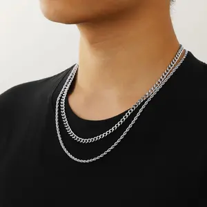 2 Pcs Chains for Men Boys Gold/Silver Necklace for Men Women Boys Stainless Steel Chains Set Jewelry Gifts for Men Women Boys, 18/20/22/24 Inches