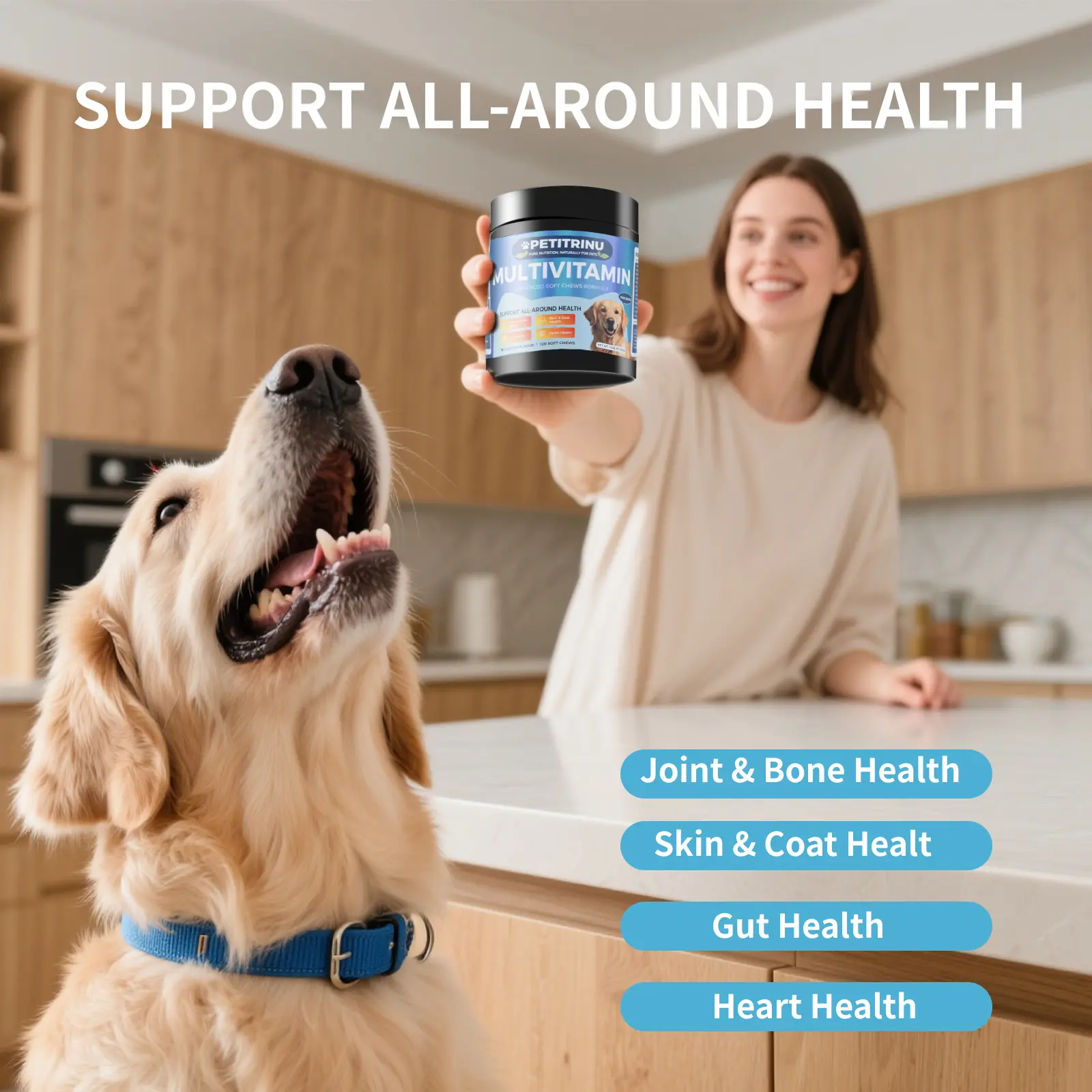 Dog Multivitamin Supplement - Natural All-In-1 Digestive Remedy, Long-Term Feeding Safe & Easy, Gut, Heart, Hip & Joint, Fur & Skin Care Support