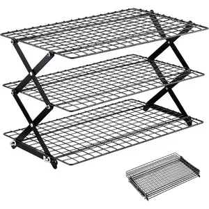 3-Tier Collapsible Cooling Rack with 3-Setting, Baking Rack for Oven Safe Cooking &-Saving
