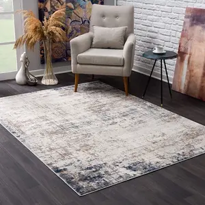 HomeRoots Distressed Striations Abstract Area Rug, 2 x 6 ft. Navy Blue Rectangle Rug for Living Room Decor, Abstract Area Rugs