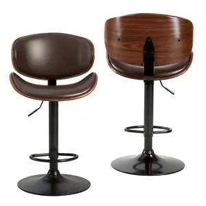 Swivel Bar Stools Set of 2, Adjustable Counter Height PU Leather Chairs with Backrest & Footrest, 330lbs Support for Kitchen Island & Home Bar