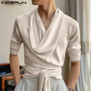 INCERUN Fashion Men's French elegance draped neck blouse