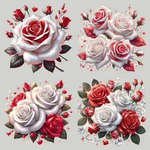 Rose Pattern DIY Rose Flower Iron on Transfer Sticker, 4 Counts/set Heat Transfer Sticker, DIY Decorative Sticker for Clothes, Backpacks, T-shirt, Hoodie, Canvas Bag