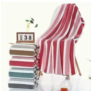 Striped Pattern Bath Towel & Hand Towel Set, 2 Counts/set Soft Absorbent Quick Drying Towel, Household Towel for Home Hotel Outdoor Camping, Bathroom Towel Set, Lightweight Soft Towel
