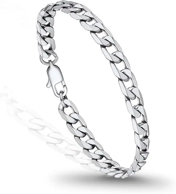 Bracelets for Men, Figaro/Cuban Mens Bracelet, Silver/Gold/Black