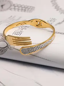 Creative Fork Spoon Shape Rhinestone Bracelet, Unique Design Fun Cutlery Open Ring, Personalized Cool Accessory