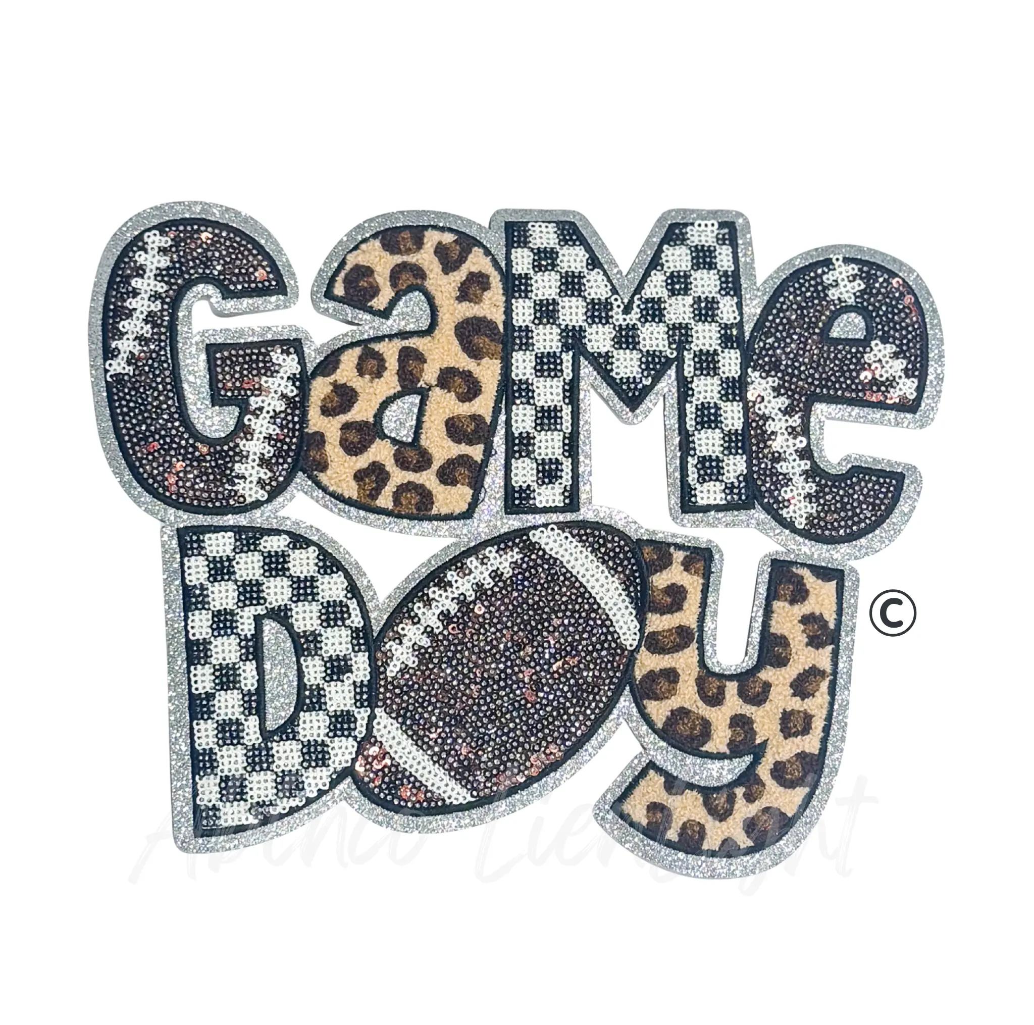 Football Game Day Cheetah Checkered Sequin Patch - Large