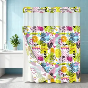 1PC double-layer large ring shower curtain, colorful fruit pattern background, shower curtain, high-end quick drying hanging curtain, bathroom, curtain, waterproof, anti mold curtain
