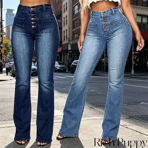 Jeans Button Patch Pockets Washed Pants Women'S Jeans Casual Jean Plus Jeans Denim Womenswear Bottom Streetwear Trouser Comfort Skinny Slim..