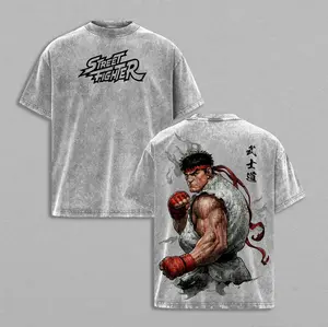 Ryu Street Fighter Anime Vintage Washed Tee, Retro Martial Arts Graphic T-Shirt, Oversized Heavy Cotton Top, Classic Fighter Aesthetic Shirt, Gift for Anime Lover & Arcade Fans, 90s Style Streetwear Tee