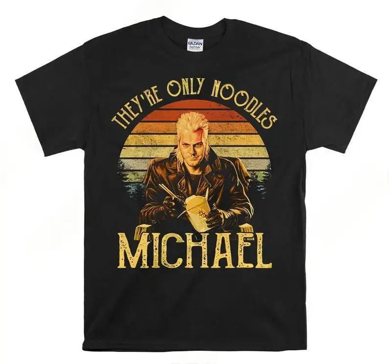 The Lost Boys Kiefer Sutherland “They’re Only Noodles, Michael” Vintage T-Shirt, Retro Horror Movie Graphic Tee, Unisex Cotton Shirt for Men & Women