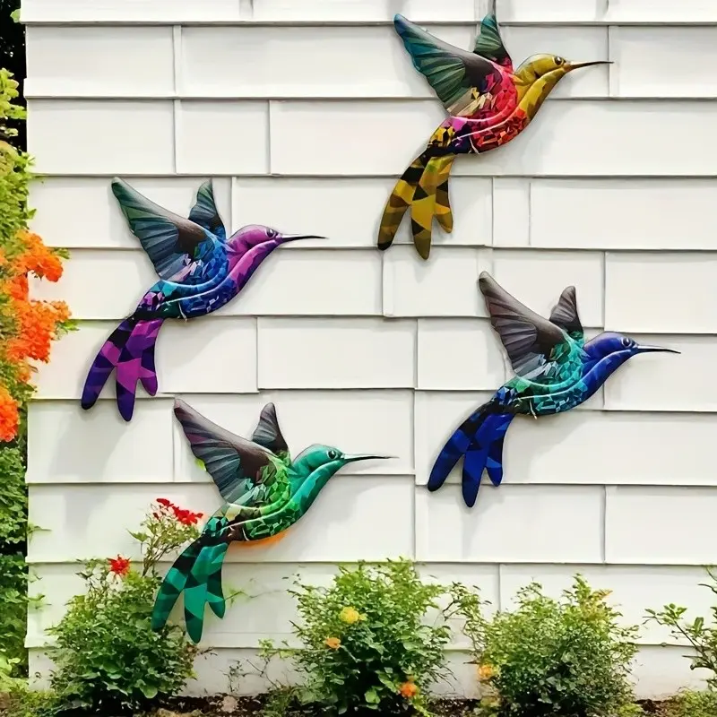 4pcs Iron Hummingbird Decorations, Colorful Modern Metal Wall Art, Home Outdoor Patio Garden Decoration, Garage Door Decor, Party Supplies, Holiday Gifts