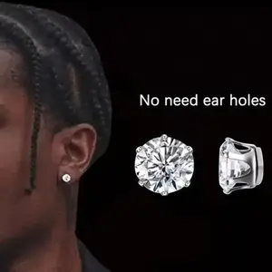 2pcs Fashion Magnetic Earrings for Men, Round Zirconia Stone, Suitable for Daily Wear, Jewelry Gifts for Valentine's Day, New Year, Friends' Birthday