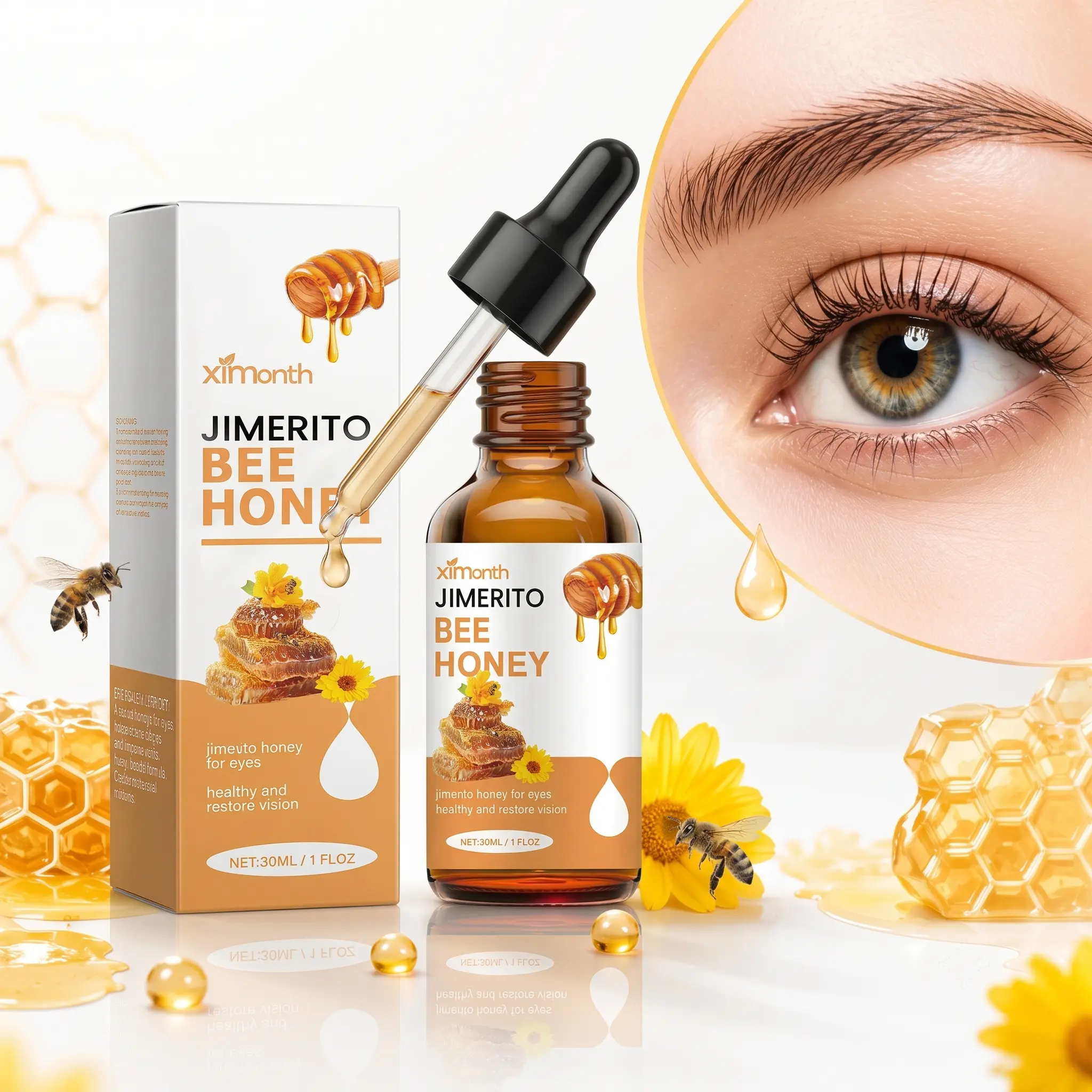 Honey Eye Serum, Hydrating Under Eye Care Liquid with Dropper Applicator, Lightweight Eye Treatment for Daily Skincare Routine, Natural Beauty Care for Smooth-Looking Eye Area