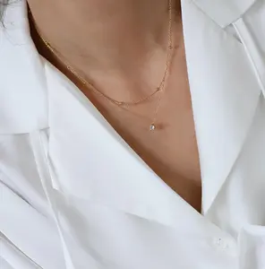 Waterproof Gold Layered Necklace – Non Tarnish 14K Gold Plated Double Chain