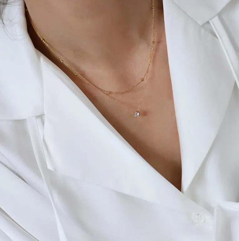 Waterproof Gold Layered Necklace – Non Tarnish 14K Gold Plated Double Chain