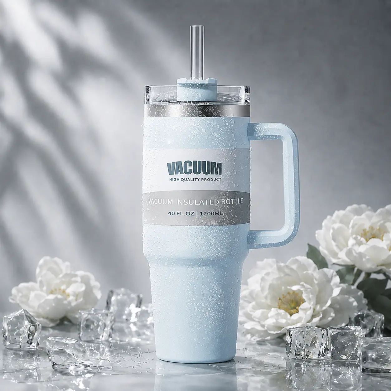 40 oz Insulated Tumbler with Handle and Straw Lid, 1200 ml Stainless Steel Travel Mug, Large Capacity Water Cup, Cup Holder Friendly Vacuum Tumbler for Coffee, Iced Drinks, Office, Gym, Travel and Daily Hydration