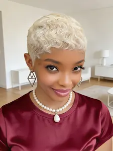 Comfortable Short Pixie Cut White 60% Human Hair Wig for Women Natural Looking Wig Full Machine Made Wig