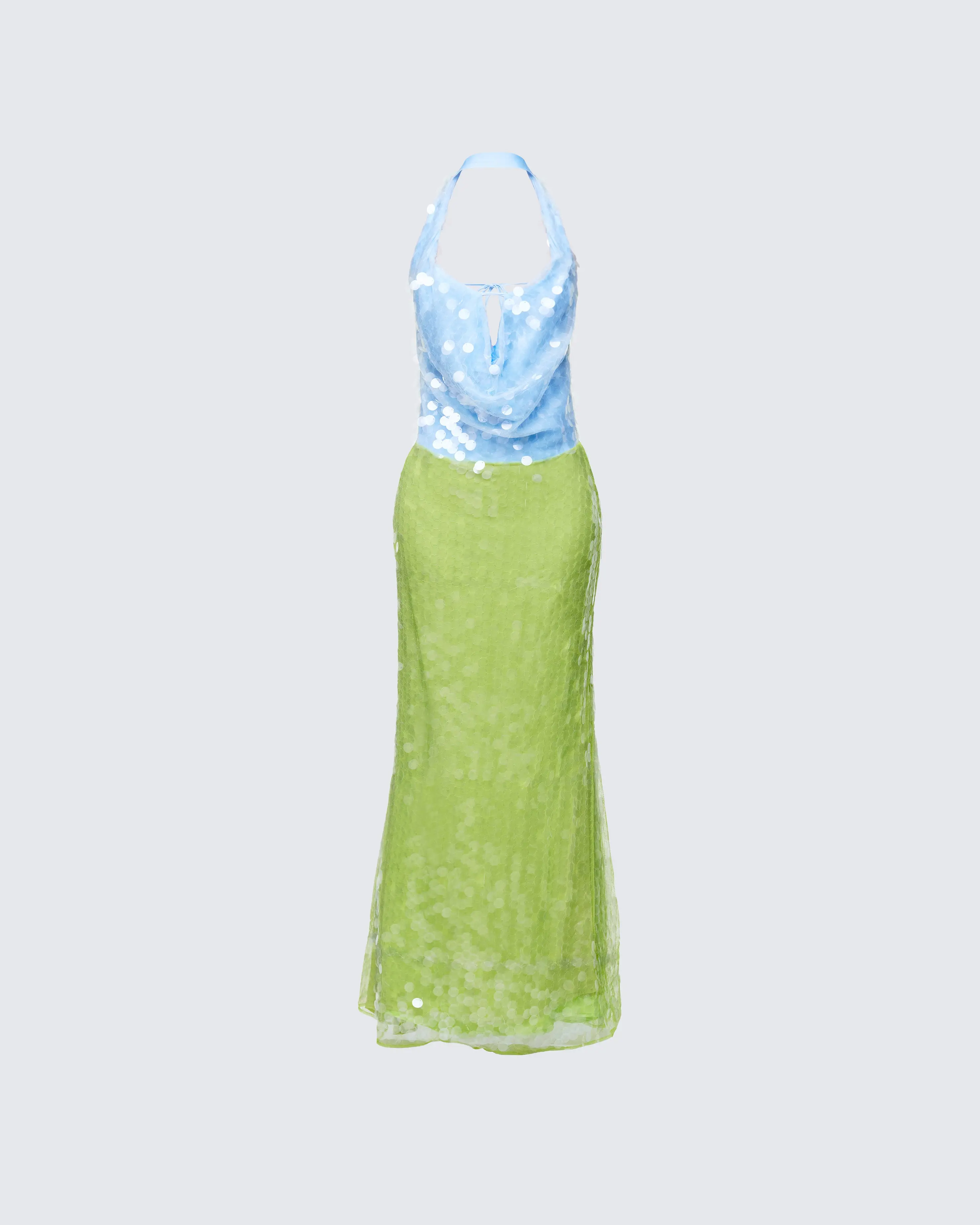 Zelda Blue Sequin Cowl Neck Maxi Dress