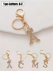 Flash Rhinestone Personalized Alloy & Rhinestone Decoration Crown Star Initials Key Chain Pendant, Fashion Queen Fan, Crown Rhinestone Pendant, Letters A-Z, Simple Design And Electroplating, Bag Pendant, Key Pendant, Earphone Pendant, Sparkling Rhinestone