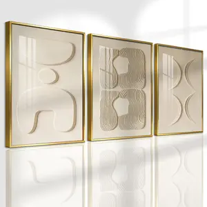 3 Counts Aluminum Alloy Framed Painting, Abstract Minimalist Beige Geometric Art Pictures, Modern Abstract Art, Home Decoration For Living Room, Bedroom, Office Wall Decor, Odorless Print Artwork, Perfect Gift For Friends And Family