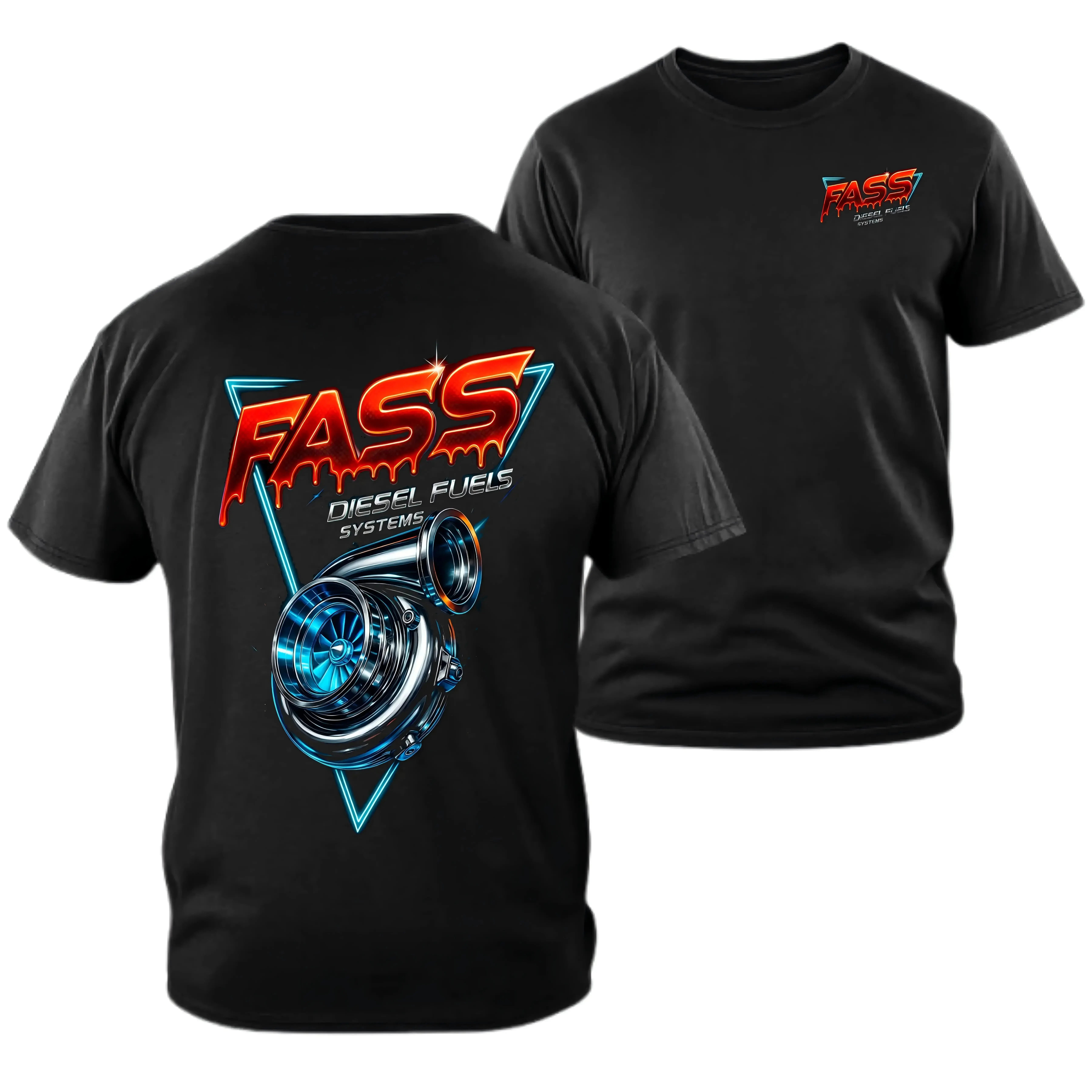 Diesel Fuel System T-Shirt with Neon Turbocharger Pattern, Car Streetwear Double-Sided Pattern T-Shirt, Gift for Diesel Enthusiasts and Mechanics, Christmas Gift, Halloween, Holiday Gift, Birthday Gift, Fashionable and Comfortable, Unisex