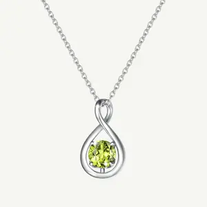 "Infinite Embrace" August Birthstone Peridot Infinity Symbol Sterling Silver Pendant Necklace - Silver