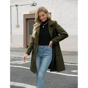 Women Winter Wool Blend Camel Mid-Long Coat Notch Double-Breasted Lapel Jacket Outwear(Sheets)
