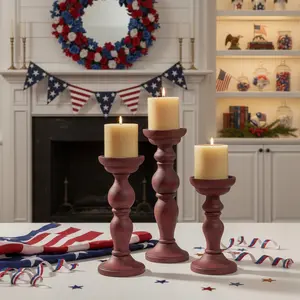 Rustic Red Pillar Candle Holder Set