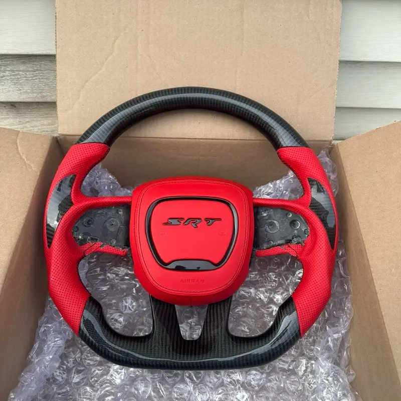 SRT Carbon Fiber Steering Wheel with Red Accents and Premium Grip for Enhanced Control