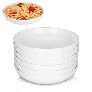 Professional Set of 6 Porcelain Pasta Bowls and Dinner Plates – 8 Inch Large Shallow Ceramic Bowls for Salad, Noodles, Soup, Main Courses – Stackable, Microwave & Dishwasher Safe – Ideal for Dining Services