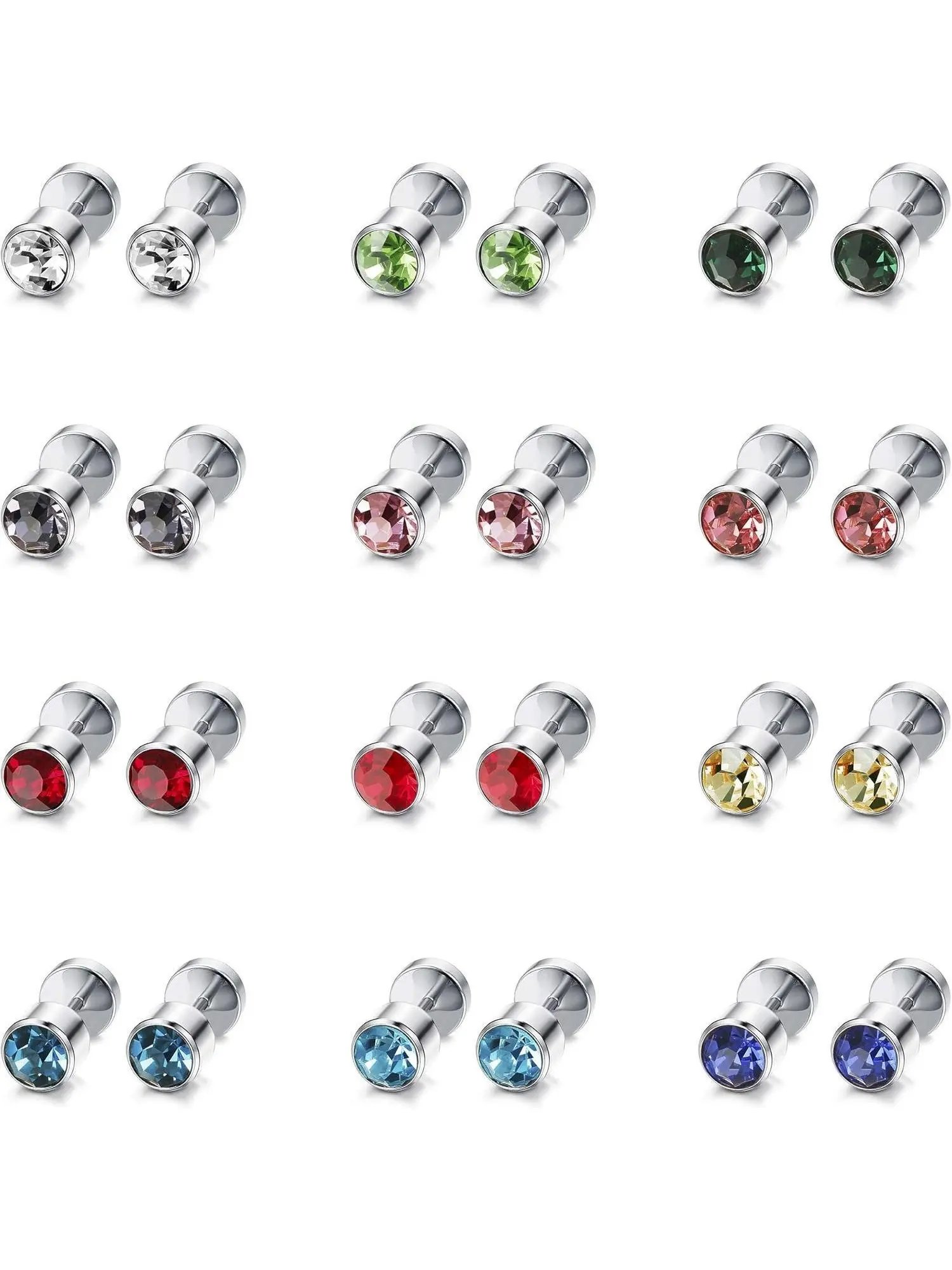 12 Pairs Colorful Classic Stainless Steel Stud Earrings for Women Men Screw Back Earring Studs for Daily Wearing Shining Cubic Zirconia Cartilage Stud Earring Jewelry Set Earring Stacking Set Hypoallergenic Jewelry Screwback Earrings Sparkling Ear Jewelry