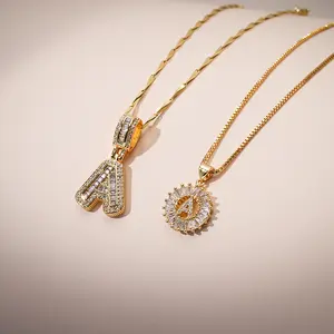 MEIITRUE Women's 2-Pack 14K Gold Plated Bubble Letter Initial Pendant Necklaces - Cubic Zirconia, Adjustable Length, Copper-Zinc Alloy, Gold Jewelry, Jewelry for Women, Ideal for Parties, Birthdays summerwins