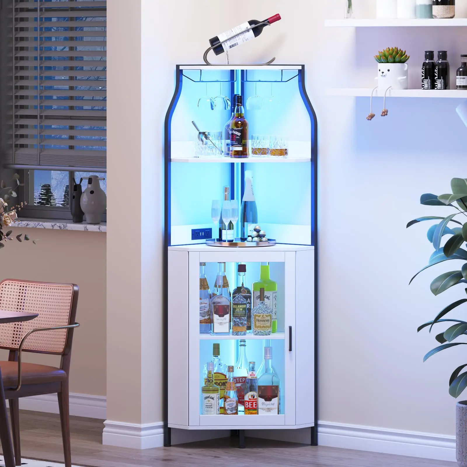 Corner Wine Cabinet - Chipboard Wine Cabinet, Corner Storage Cabinet, Wine Storage Furniture, Home Bar Cabinet, and Corner Liquor Cabinet