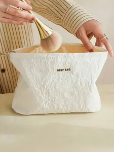 Rose Embossed Makeup Bag, Large Capacity Cosmetic Storage Bag, Zipper Makeup Organizer Pouch, Makeup Brush Organizer, Versatile Storage Bag for Travel & Daily Use