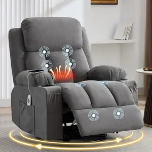 Swivel Rocker Recliner Chair with Vibration Massage Heat for Living Room Rocking Function Side Pocket USB Charge Port 2 Cup Holders bean bag Grey Linen Sofa Set Storage Ottoman Brown Stripe Luxury L-Shaped Cashmere Padded